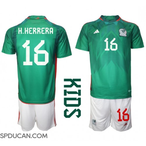 Dječji Nogometni Dres Meksiko Hector Herrera #16 Domaci SP 2022 Kratak Rukav (+ Kratke hlače)